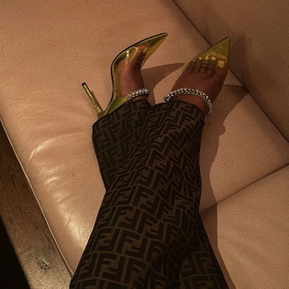 PVC Embellished Heels in Green